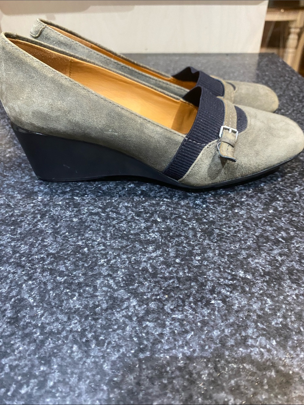 GEOX Leather Wedge Heeled Ballerina Shoes Size EU 35 US 5 Brown and Black Fall - Picture 2 of 7